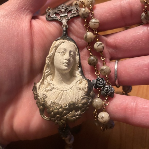 Virgin Mary rosary handmade antique inspired French Brocante - Picture 2 of 13
